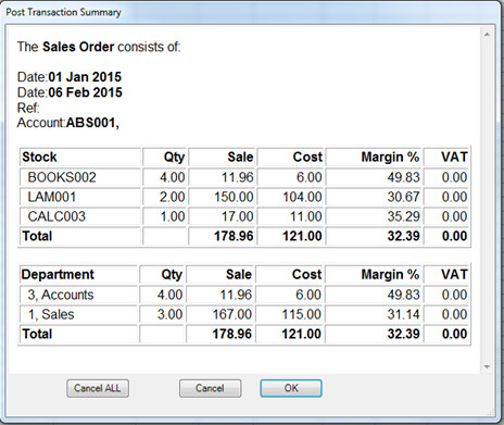Confirmation window showing summary of transaction.