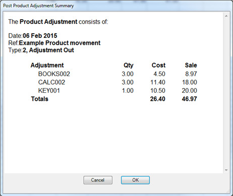 Confirmation window showing summary of transaction.