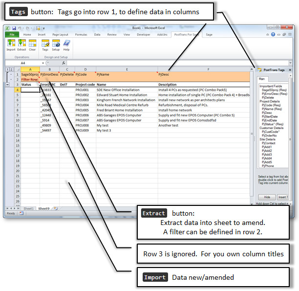 Project Import template for importing Projects into Sage 50