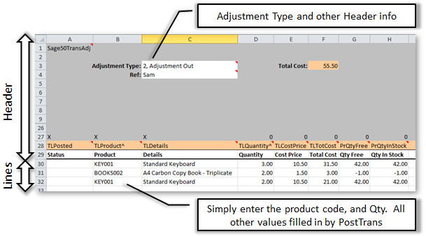 Simple Sage 200 Stock Adjustment in Excel