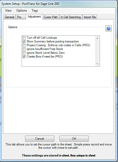 Simple Sage 50 Stock Adjustment in Excel