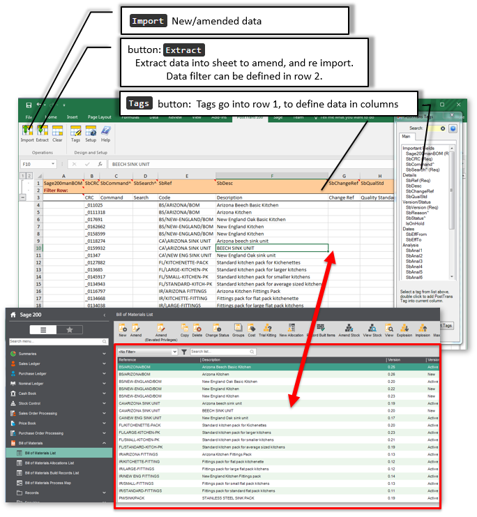 Extract/Import Sage 200 Bill of Materials Records