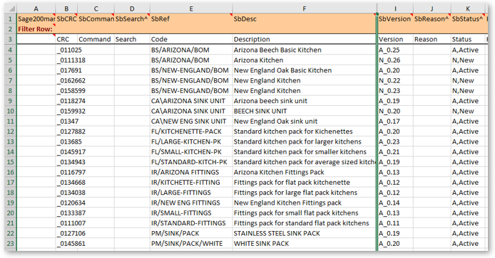 Close up of template Sage200manBOM for Bill of Materials Records
