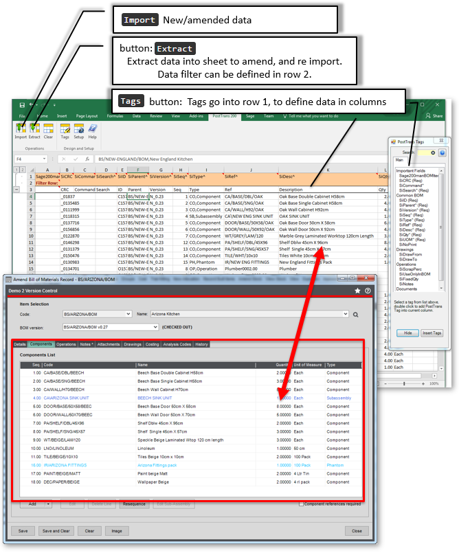Extract/Import Sage 200 Bill of Materials Items