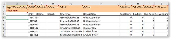 Close up of template Sage200manOpReg for Operation Records