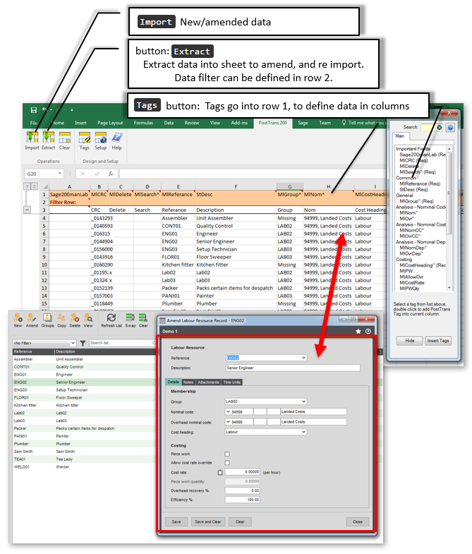 Extract/Import Sage 200 Labour, Machine and Tools (and Groups)