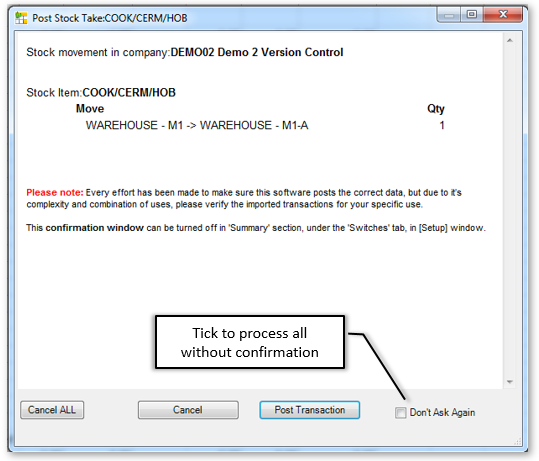 Confirmation is given before posting any adjustments