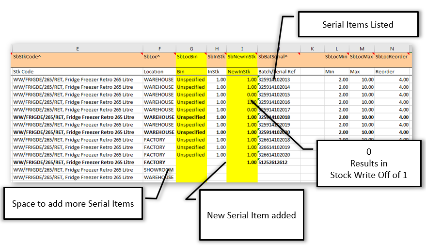 Sage 200 Stock Take Serial Example