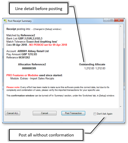 Conformation and Validation before Posting Receipt Line