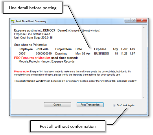 Conformation and Validation before Posting Expense Line