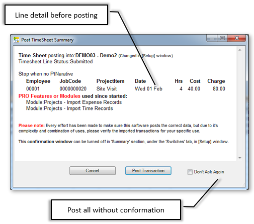 Conformation and Validation before Posting Timesheet Line