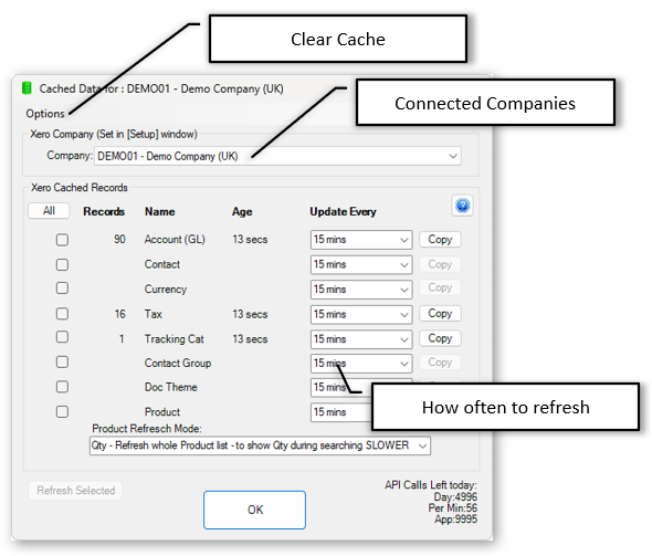 Cache settings for Xero Data